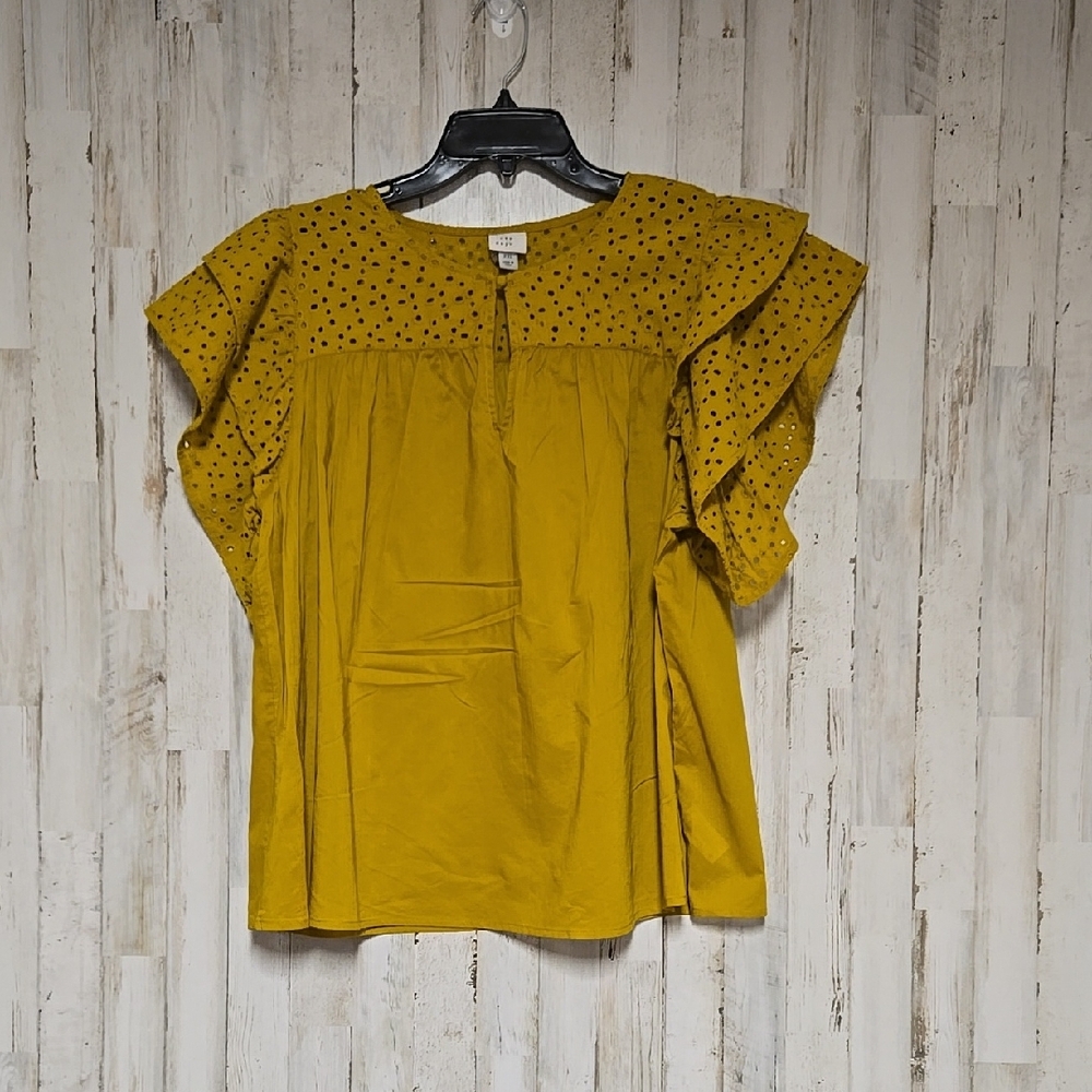 New without tag A New Day Mustard Flutter Sleeve Ruffled Blouse